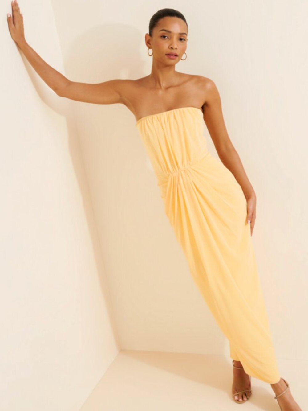 Elliatt Amara Butter Yellow Strapless Sculpted Waist Formal Maxi Dress Size S